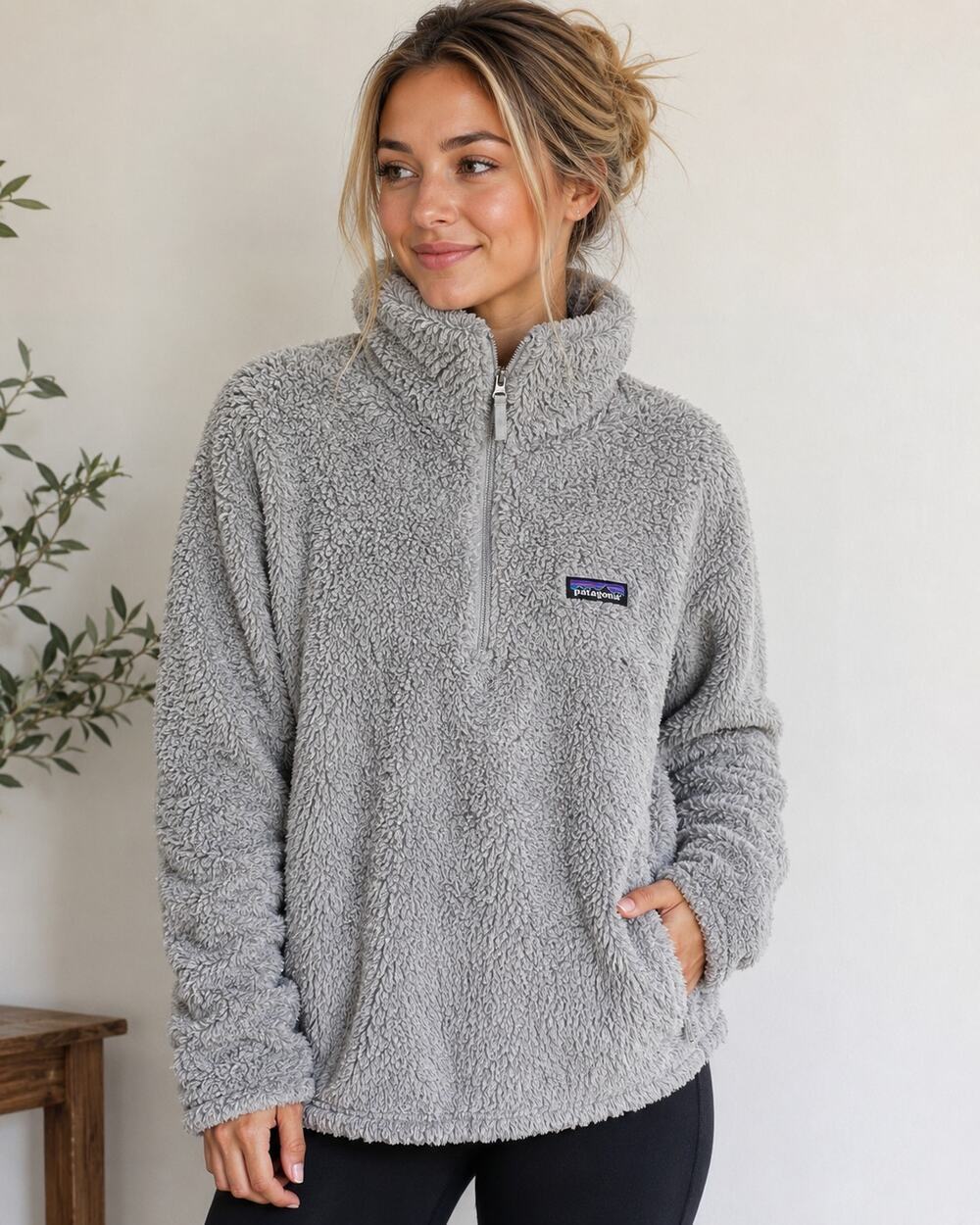 Patagonia Los Gatos 1/4 Zip Fleece Pullover Gray Teddy Sherpa Women's Small